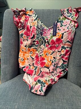 Summersalt x LL Bean Floral Ruffle One-Piece Swimsuit - Pink, Coral, Green